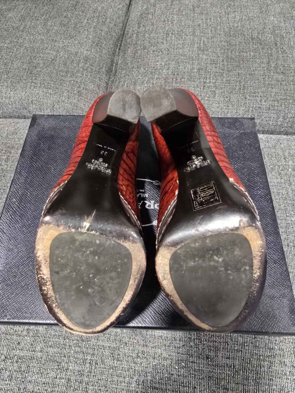 Prada Red Croc-Embossed Leather Platform Heels - Picture 4 of 4
